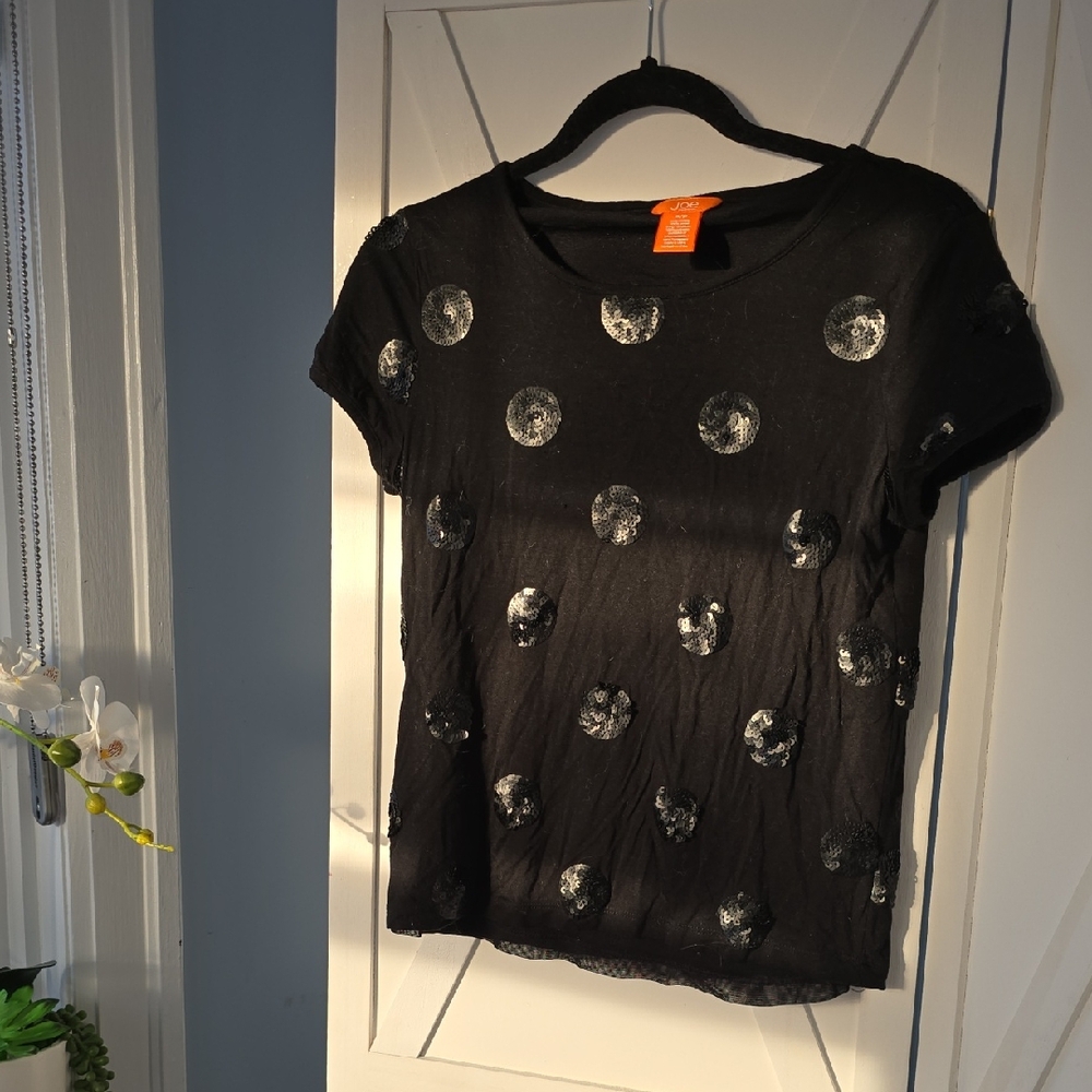 Joe Fresh Black Tee with Silver Dots